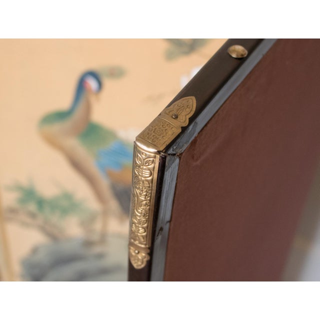Circa 1970s Chinoiserie Style Painted Silk Screen "Peacock and Magnolia" For Sale - Image 16 of 18