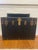 American Antique 1920s Black Flat-Top Steamer Trunk With North Dakota Lithograph and Brass Hardware For Sale - Image 3 of 9