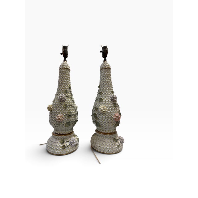 Antique Meissen Style Porcelain "Schneeballen" (Snowball) Vase Table Lamps - A Pair For Sale In West Palm - Image 6 of 9