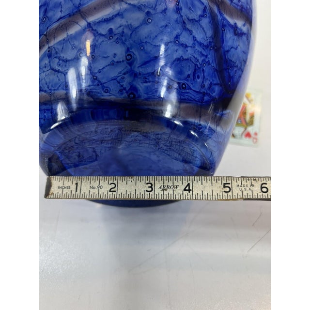 Late 20th Century Late 20th Century Large Vase Blue Mouth Blown Art Glass Sea Scape Gold Dust vintage 12.5" For Sale - Image 5 of 16