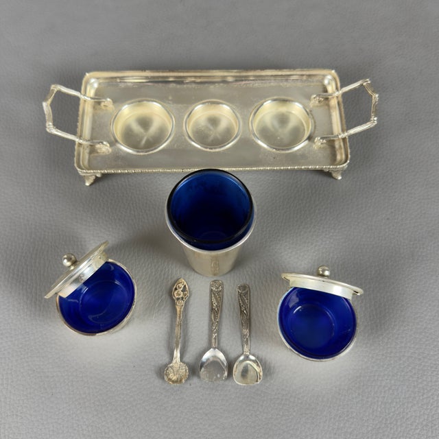 Metal 800 Silver Salt and Pepper Sticks in Blue Glass from Artigianato Italiano, Set of 7 For Sale - Image 7 of 15