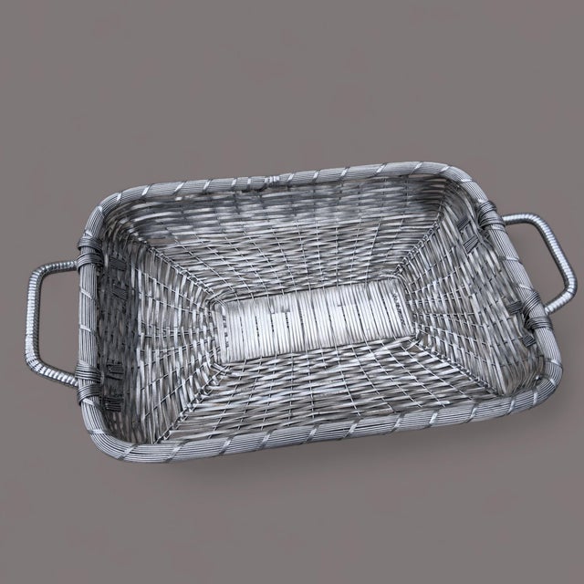 Mid 20th Century Vintage French Style Silver Mesh Woven Basket Tray For Sale - Image 5 of 11