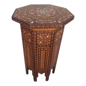 Vintage Middle Eastern Arabesque Style Inlaid Octagonal Table