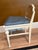 Vintage Cane and Wood Vanity Chair With Custom Blue Leather Tufted Cushion For Sale - Image 4 of 15