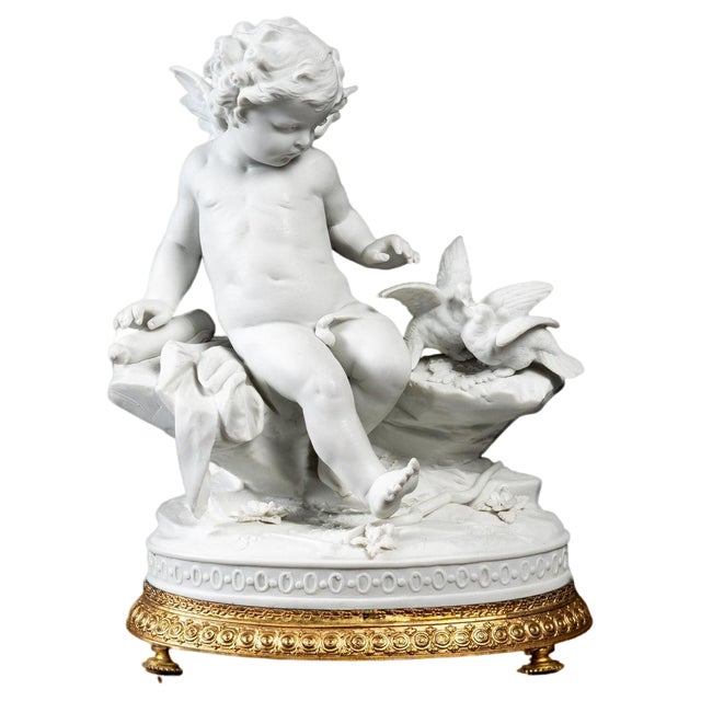 19th Century Biscuit Angel with Birds For Sale