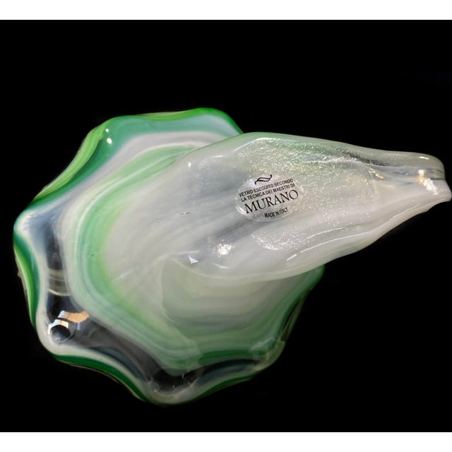 Vintage Murano Green Blown Art Glass Centerpiece Cornucopia Bowl W/ Handle For Sale - Image 9 of 10