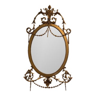 Antique Adam-Style Guiltwood Oval-Style Mirror For Sale
