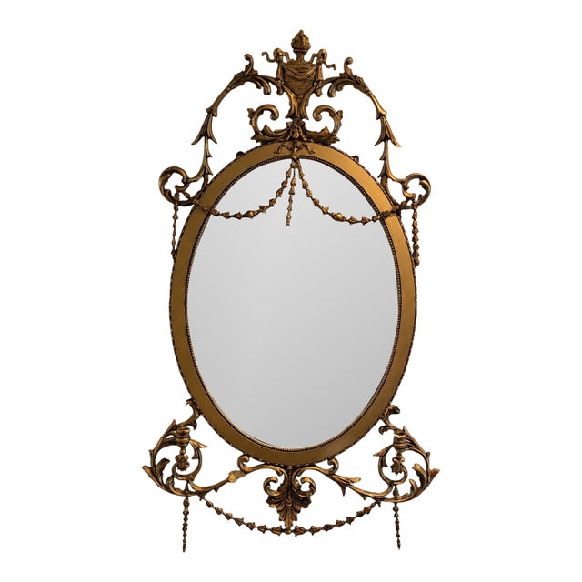 Antique Adam-Style Guiltwood Oval-Style Mirror For Sale
