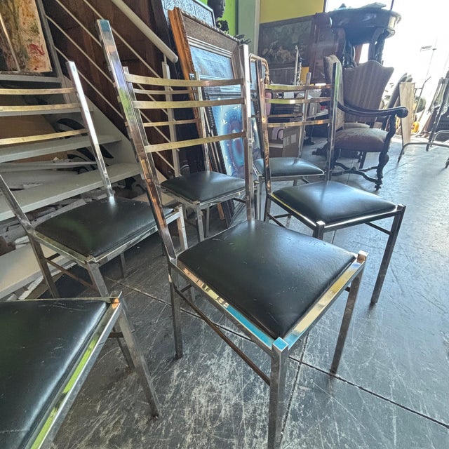 1970s Modernism Seat in Sky Chairs No. 6 in Chromed and Gold Metal by Romeo Rega, 1970s, Set of 6 For Sale - Image 5 of 10