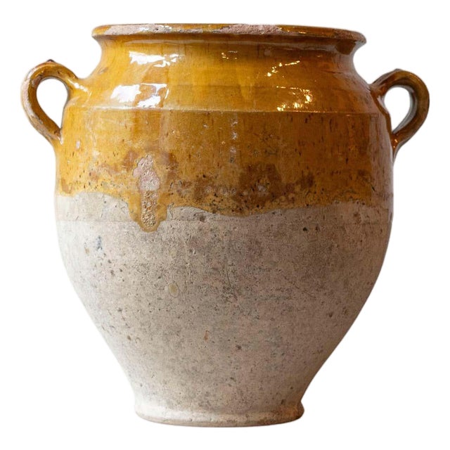 19th Century French Terracotta Confit Pot with Yellow Ochre Glaze For Sale