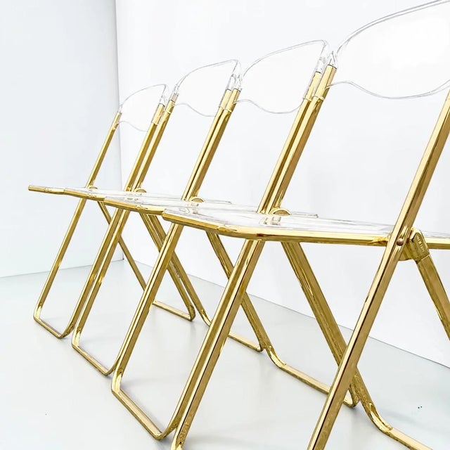 1970s Giancarlo Piretti Style Brass Folding Chairs- Set of 4 For Sale - Image 5 of 8