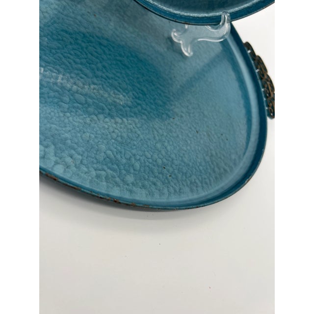 Kyes Kyes Moire Round Trays in Blue - a Pair For Sale - Image 4 of 6
