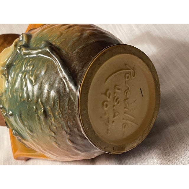 Vintage Roseville Double Handle Vase 3d Magnolia Brown White Green Pink #90-7" For Sale - Image 6 of 10