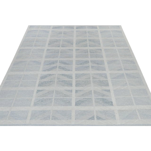 Rug & Kilim’s Scandinavian Style Kilim With Blue and Silver Geometric Patterns For Sale In New York - Image 6 of 7