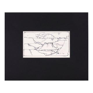 Grand Canyon Plateau - Line Drawing Landscape in Ink on Paper by Laurence Sisson For Sale