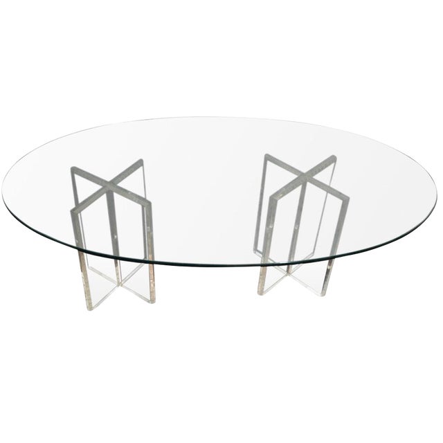 1980s Mid Century Modern Oval Glass And Lucite Base Coffee Table