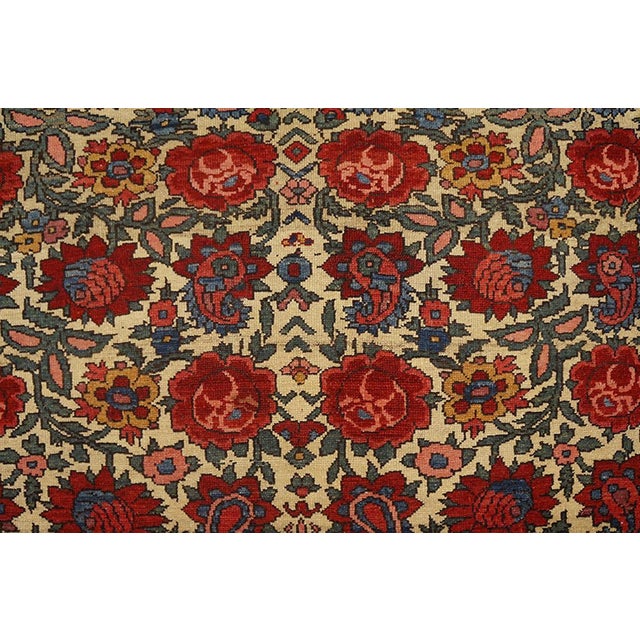 Tribal 1930s Pair Ivory Red Floral Antique Persian Bakhtiari Rugs 4'5" X 6'7" Handknotted Wool Carpets For Sale - Image 3 of 5