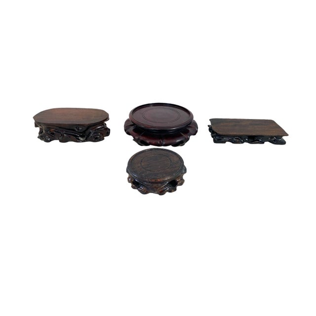 1980s Chinoiserie Set of Four Different Size Oriental Solid Carved Wood Stands For Sale - Image 5 of 5