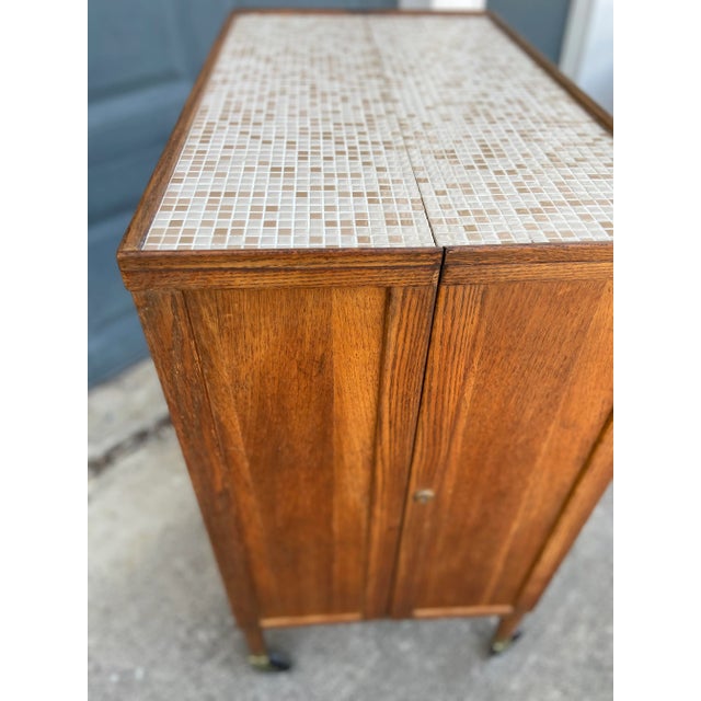 Henry Glass Mosaic Fold-Open Dry Bar on Casters With Lock + Key | by Henry Glass For Sale - Image 4 of 12