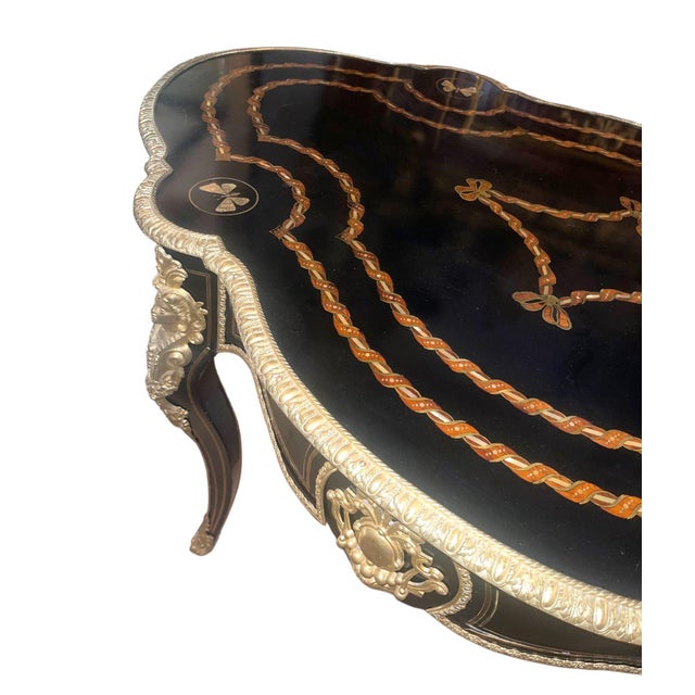 Black 19th Century Napoleon III Ebonized Writing Desk W/ Gilt Bronze & m.o.p For Sale - Image 8 of 12