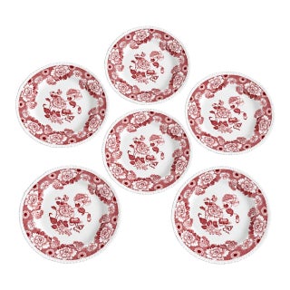 English Chinoiserie Style Red & White Dinner Plates "Cambridge" by Wood & Sons - Set of 6 For Sale