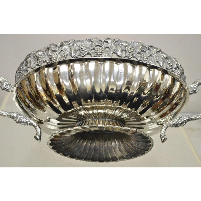 Antique Victorian Silver Plated Grapevine Oval Twin Handle Centerpiece Fruit Bowl For Sale - Image 9 of 10