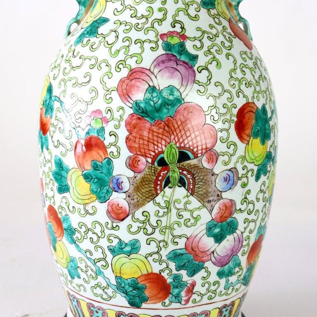 Chinese Chinese Famille Rose Porcelain Vase With Wooden Base Signed 20thC For Sale - Image 3 of 8