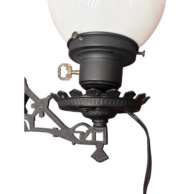 Black Vintage Milk Glass White Black Bar Glass Globe Lamp Metal Fixture 6" Retro Pub Light For Sale - Image 8 of 12