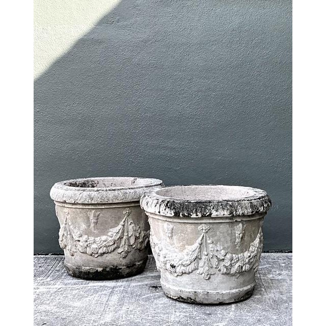 Vintage Cast Concrete Swag Planters - A Pair For Sale - Image 12 of 12