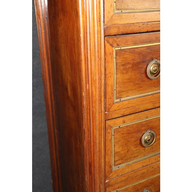 19th C French Louis XVI Bronze Mounted Marble Top High Chest Semanier For Sale - Image 9 of 10