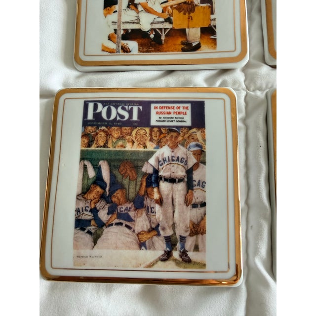 Late 20th Century Norman Rockwell Ceramic Baseball Coaster Set For Sale - Image 5 of 11