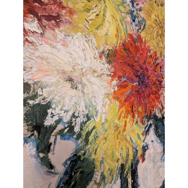 1980s Expressionist Oil Impasto Floral Still Life For Sale - Image 4 of 10