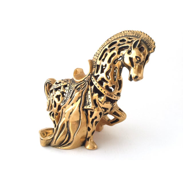 Vintage Mid-Century Gold Ceramic Signed Horse For Sale - Image 13 of 13