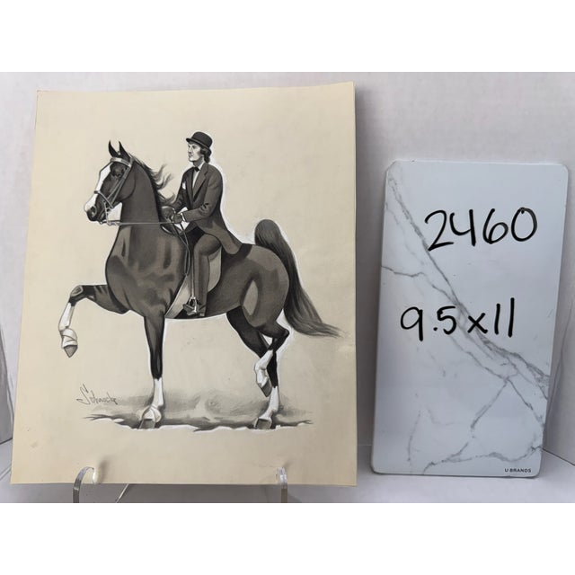 1940s Original Signed Graphite Illustration of Saddle Horse With Rider, 11 X 9½ In. For Sale In Atlanta - Image 6 of 6