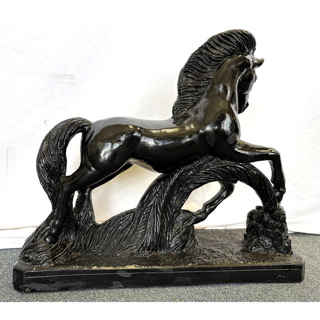 Mid Century Ceramic Rearing Black Stallion Figure Signed 'R R' Possibly Italian Sculptor Renato Rumonato For Sale - Image 11 of 16