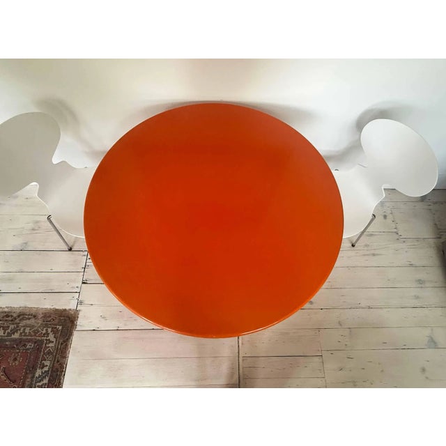 Metal Center Table Round Vintage Enameled Orange Metal For Sale - Image 7 of 9