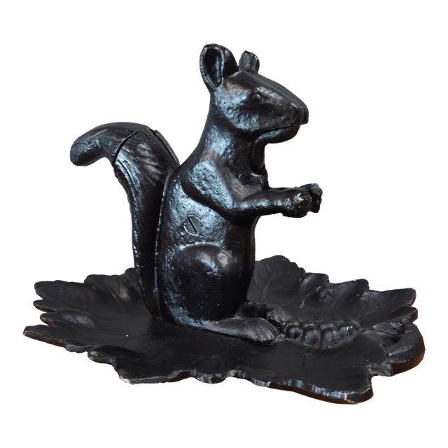 Vintage Cast Aluminum Squirrel Nutcracker With Leaf Tray | Rustic Woodland Serving Piece For Sale