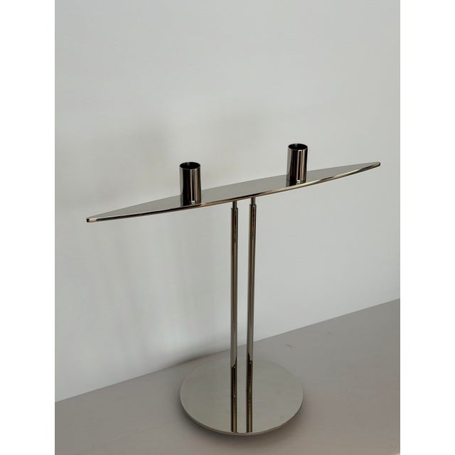 Chrome 1980s Peter Maly for Wilkens Stainless Steel Two-Light Candelabrum For Sale - Image 8 of 10