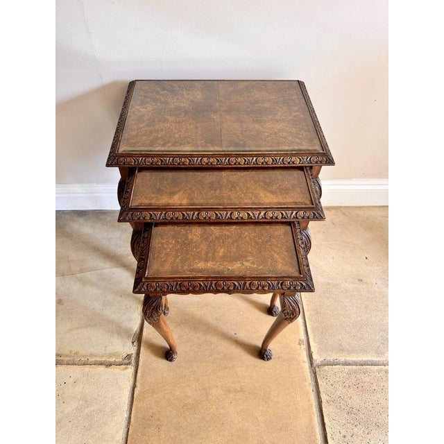 Vintage Walnut Nesting Tables, 1920, Set of 3 For Sale - Image 3 of 7