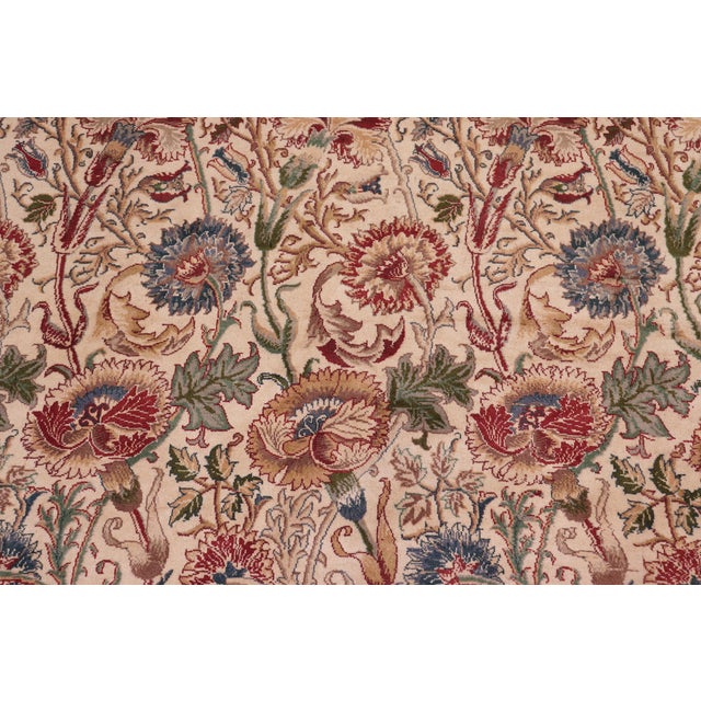 Shabby Chic 1990's Floral Pak-Persian Ivory/Blue Wool Rug - 9'2'' X 12'6'' For Sale - Image 4 of 9