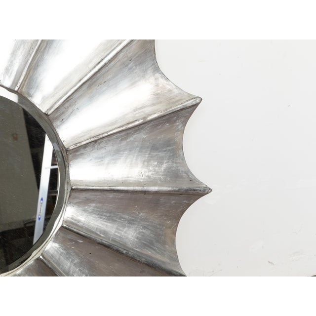 Vintage Italian Midcentury Silver Leaf Sunburst Mirror with Beveled Plate For Sale In Atlanta - Image 6 of 8