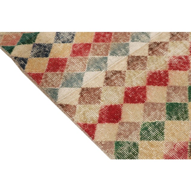 Vintage 1970s Art Deco Runner in Beige-Brown, Multicolor Geometric Pattern For Sale - Image 4 of 7