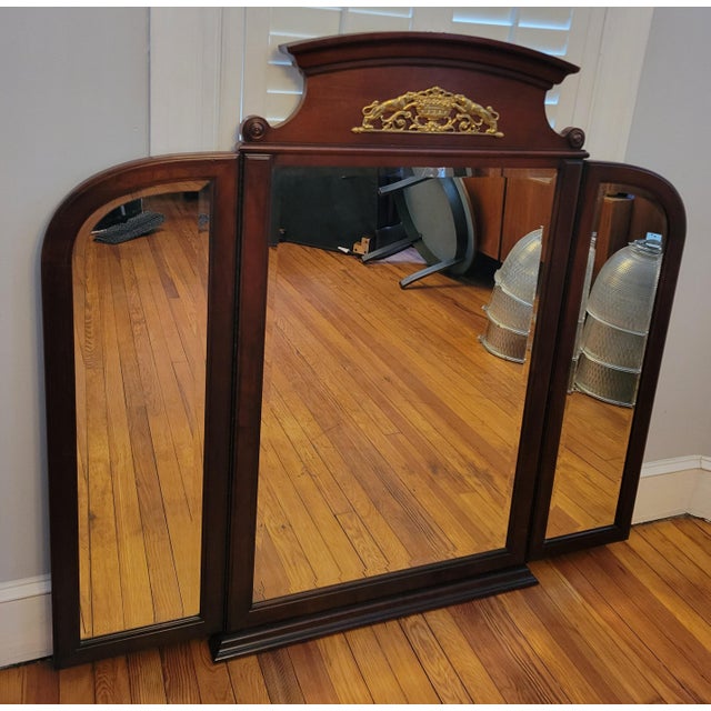 Traditional 1990s Lineage by Drexel Trifold Cherry Dresser Mirror For Sale - Image 3 of 11