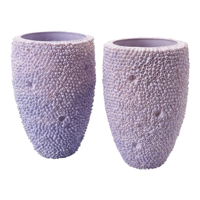 Pair of Lavender Textured Coral-Style Vases For Sale