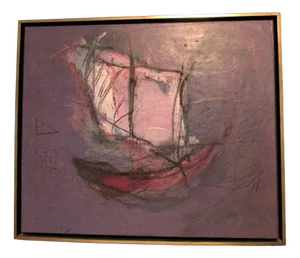 Pierre Devreux, Sailboat in Rough Waters, 1990, Acrylic on Canvas