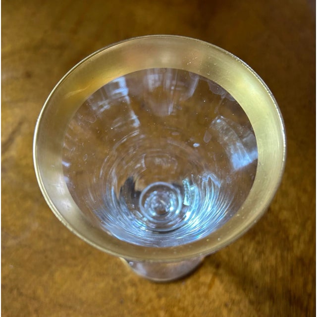 1950s Glastonbury-Lotus “Rambler Rose" Gold Encrusted Crystal Wine Glasses Set of 9 For Sale - Image 4 of 5