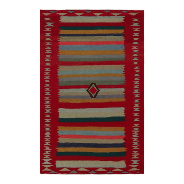 Vintage Persian Kilim Rug in Red With Colorful Stripes by Rug & Kilim For Sale