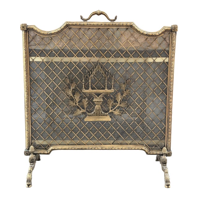 Late 20th Century Super Heavy French Louis XV Style Brass Fireplace Screen Fire Screen 30"h X 27"w X 13"d For Sale