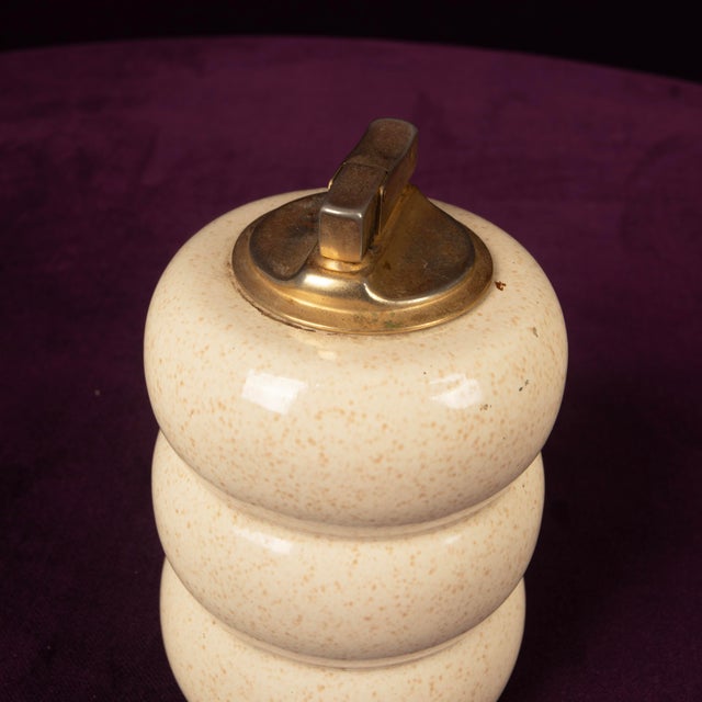 Cream Speckled Ceramic and Brass Table Lighter by Tommaso Barbi, 1970s For Sale - Image 11 of 15