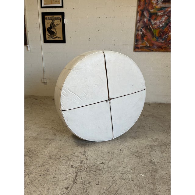 Moroccan Vintage Oversized White Leather Moroccan Pouf Ottoman For Sale - Image 3 of 5